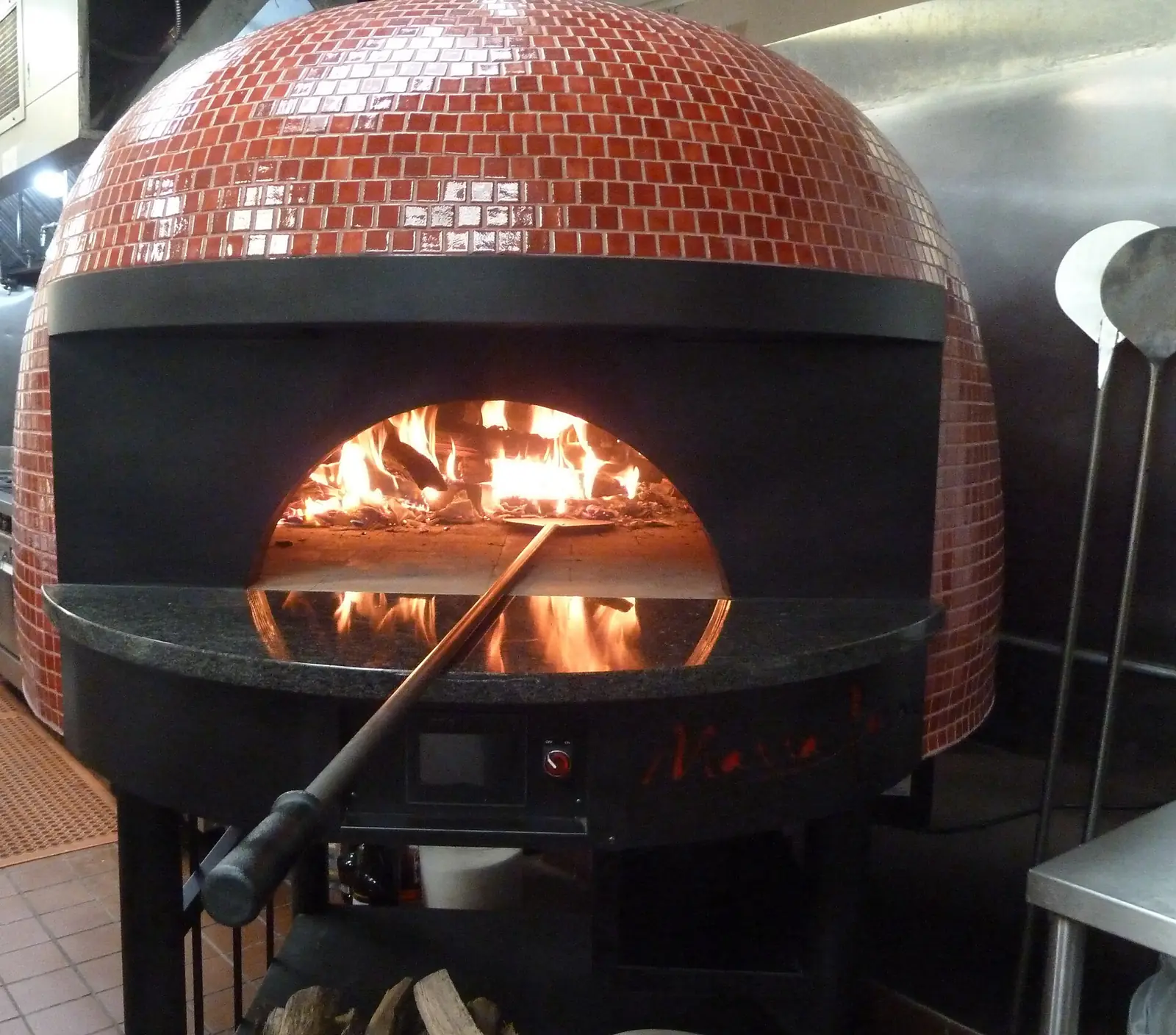 A wood-fired pizza oven
