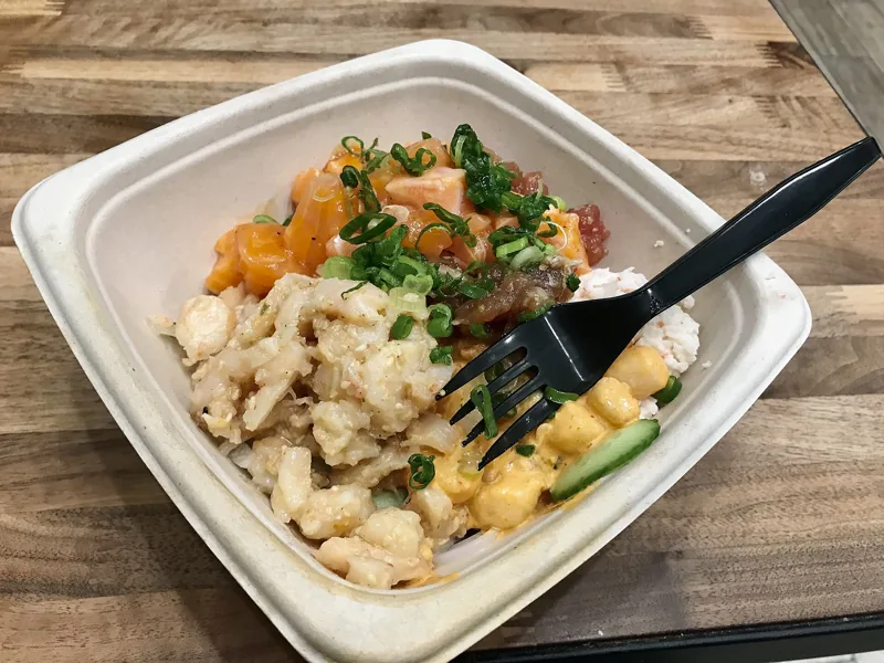 A takeout poke bowl