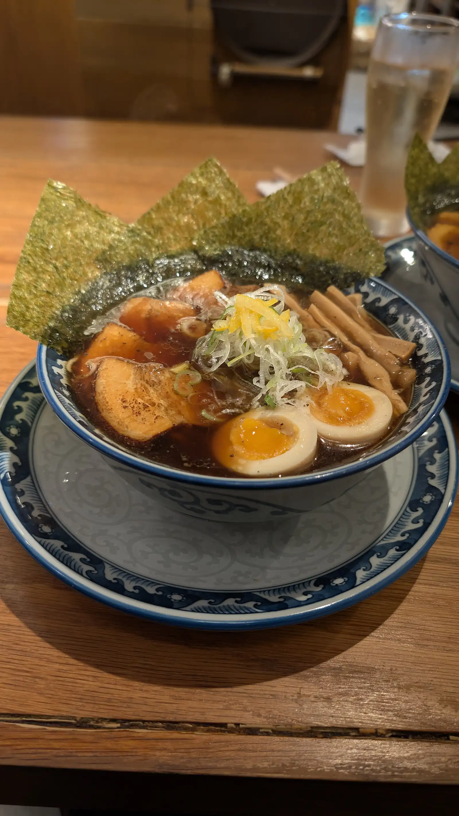 A ramen bowl with seasoned eggs